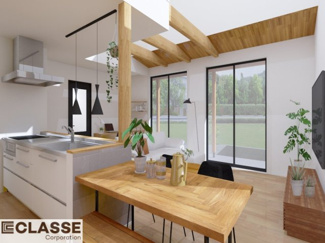 【完成予想図】 | 宇治市琵琶台1丁目　売土地　建築条件無し | 標準仕様（アトリエスタイルハウス仕様）で断熱材は気密性、断熱性能も高い、吹付断熱を採用。屋根断熱を実現していますので、お家全体が冬はあったかく、夏は涼しいお家づくりが可能です