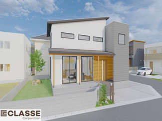 【完成予想図】 | 宇治市琵琶台1丁目　売土地　建築条件無し | 参考プランになりますので、お客様のお好みの外観を一緒に作らせていただきます。外壁には、メンテナンスが楽な光セラを採用しており、汚れがつきにくく、色あせもしにくいのでおススメです！