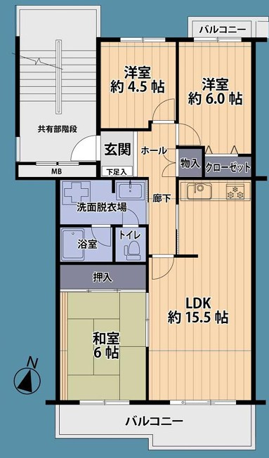 【中古マンション】かわつるグリーンタウン新鶴18号棟の間取り