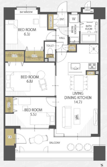 アーバンパレスシェル福間の間取り