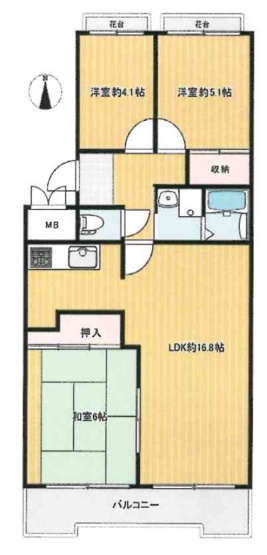 【間取り】 | 流町ビューハイツ | 【室内全面リフォーム済み☆南向きバルコニー☆TVモニターホン新設☆】
