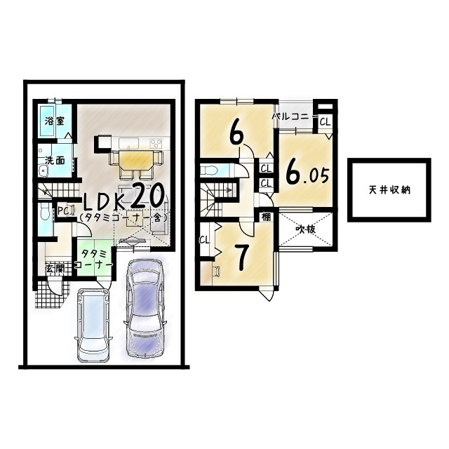 宝塚市美幸町 建築条件付土地 プランA の参考プラン|【土地1700万円　建物2098万円　延床面積87.90㎡】