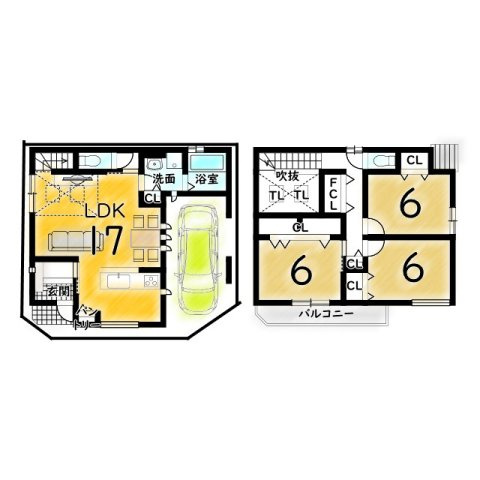 高槻市東五百住町２丁目の売地の土地図＋建物プラン例