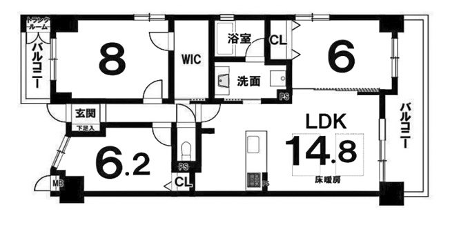 【間取り】 | グラン・シティオ京都四条 | 専有面積77.61㎡
