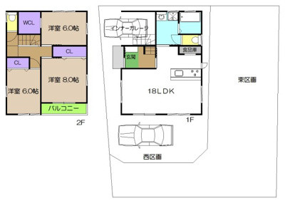 【土地図＋建物プラン例】 | 建築条件付き宅地　高知市八反町（分割・西プラン） | プランです