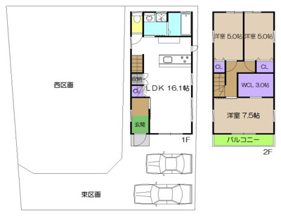 【土地図＋建物プラン例】 | 建築条件付き宅地　高知市八反町（分割・東プラン） | プランです