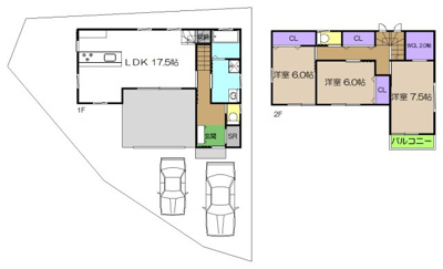 【土地図＋建物プラン例】 | 建築条件付き宅地　高知市福井町　F号地（土地のみの場合1,900万円+水道引き込み料・分担金が必要） | プランです