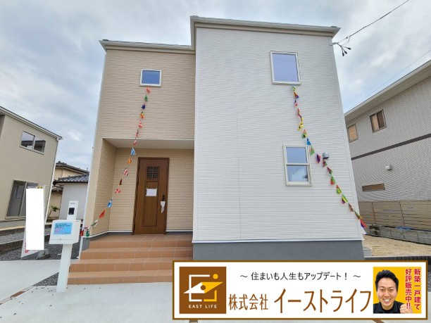 【新築戸建】　いわき市平中平窪2期の外観|3号棟外観写真　当社はお客様に末永く満足していただきたい思いから、ご購入後のアフターフォローにも力を入れております。何なりとご相談ください。（担当：梶田）