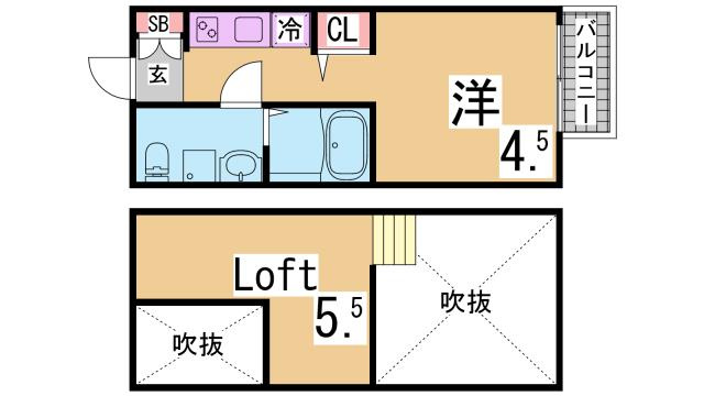 神戸市須磨区大池町５丁目のアパートの間取り
