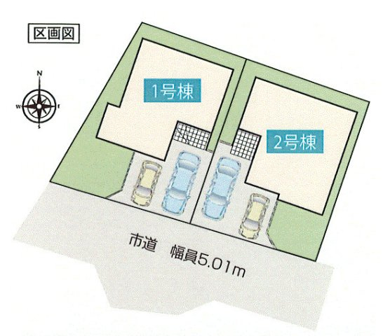 武蔵村山市伊奈平5丁目　新築戸建全2棟の区画図