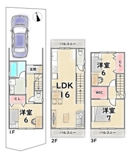 【間取り】 | 右京区梅津北浦町 | 《参考プラン》建物価格：2104万　延床面積：86.95平米（1F:25.67平米　2F:31.47平米　3F:29.81平米）