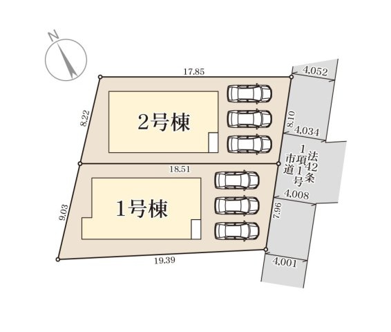 合志市須屋第12-2棟（1号棟）の区画図|配置図（1号棟）