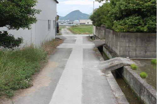 松山市府中土地の前面道路含む現地写真|幅員約２.７ｍですが十分、車の往来は可能な西側道路です