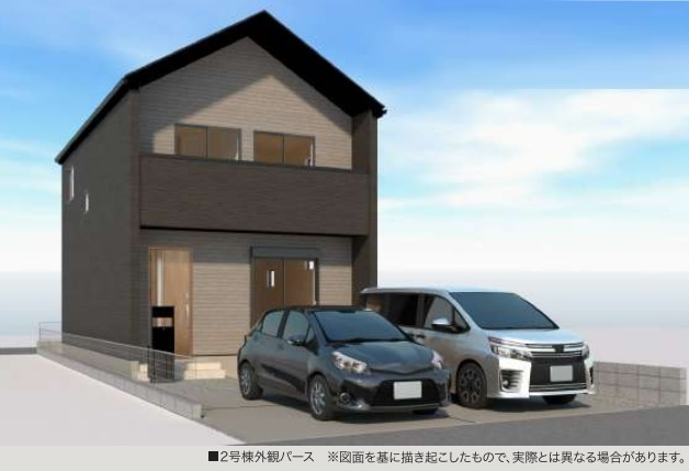 LIGNAGE あきる野二宮 24-1期 全2棟 2号棟の外観パース|図面を基に書き起こしたもので、実際とは異なる場合があります。