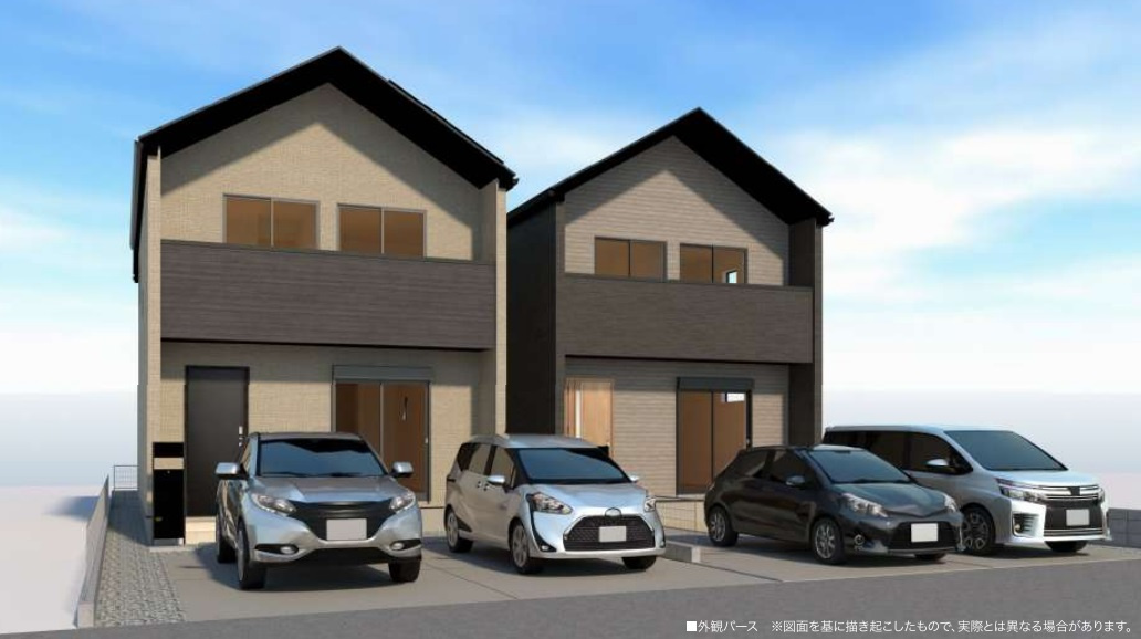 LIGNAGE あきる野二宮 24-1期 全2棟 2号棟の外観パース|図面を基に書き起こしたもので、実際とは異なる場合があります。