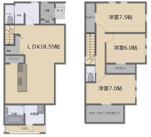 南国市大そね甲新築戸建の間取り|18.55LDK