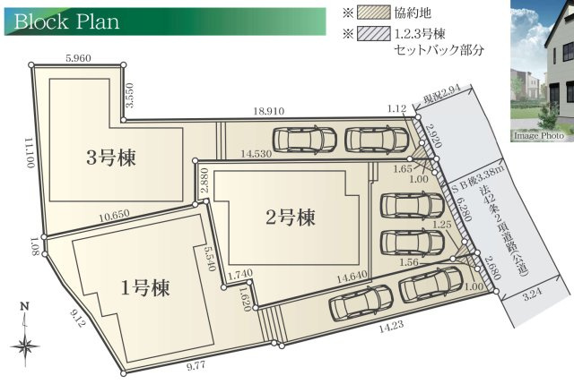 横浜市戸塚区舞岡町　新築戸建て【仲介手数料無料】カースペース2台の区画図