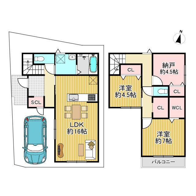 京都市西京区大枝沓掛町の参考プラン|1号地　建物参考プラン
プラン間取り：2SLDK
プラン建物面積：88.18㎡（約26.67坪）
プラン建物価格：2,106万円

※現地状況に応じて、間取り・価格が変更になる場合がございます。