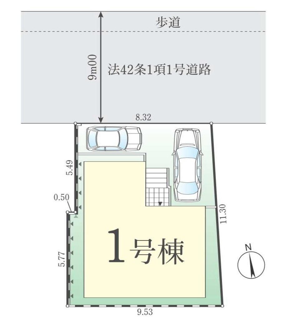 流山市加2丁目　新築戸建　全1棟の区画図|カースペース2台付き