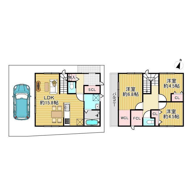 京都市西京区大枝沓掛町の区画図|6号地　建物参考プラン
プラン間取り：3LDK
プラン建物面積：86.12㎡（約26.04坪）
プラン建物価格：2,058万円

※現地状況に応じて、間取り・価格が変更になる場合がございます。