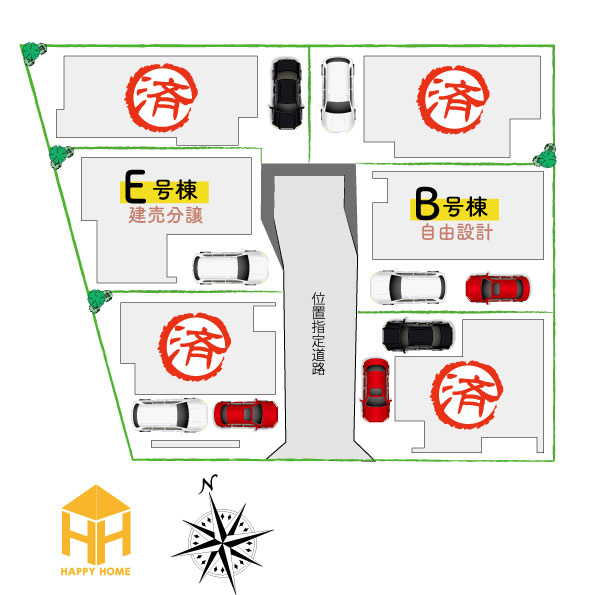 ハッピータウン伊丹瑞穂町6丁目建築条件付き土地の区画図|建物プラン例（B号地）建物価格2178万円、建物面積98.20㎡