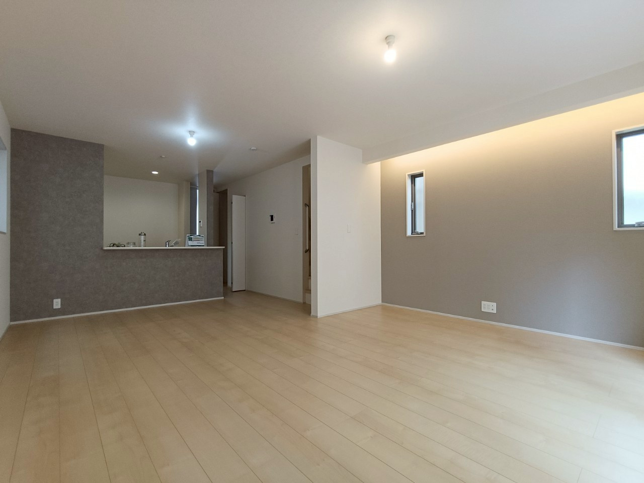 八潮市　伊草1丁目　新築戸建　　全1棟の居間・リビング|おしゃれな居間です