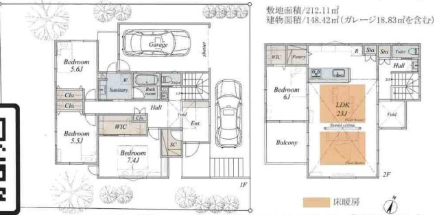 横浜市青葉区美しが丘4丁目 新築戸建て【仲介手数料無料】カースペース2台の間取り