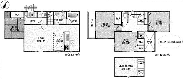 下溝　中古戸建の間取り