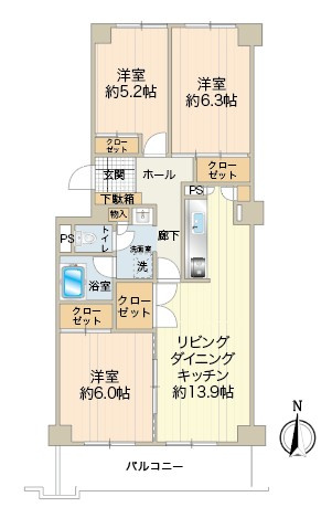 エレベーター停止階、先行配管実施の為北側のお部屋にもエアコンの設置が可能です。