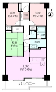 南向きで明るい3LDK。リビングに和室が続く、使いやすい間取り