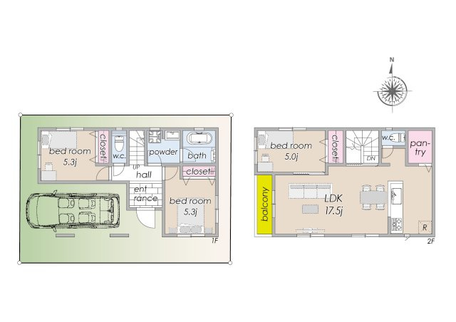 宅地分譲［国立市東１丁目］の完成予想図|建物参考プラン【Ｂ区画（北側）】［建物面積］ 91.49㎡（27.67坪）
※当該プランは、土地購入の際の設計参考に資するための一例です。当該プランの採用および、変更は自由に可能です。