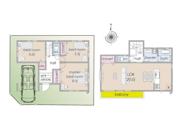 宅地分譲［国立市東１丁目］の完成予想図|建物参考プラン【Ａ区画（角地）】［建物面積］ 103.50㎡（31.30坪）
※当該プランは、土地購入の際の設計参考に資するための一例です。当該プランの採用および、変更は自由に可能です。