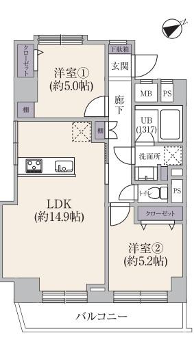 【間取り】 | サンハイツ綱島 | 販売価格３，４９９万円　間取り：２ＬＤＫ（いつでもご見学可能ですのでお気軽にお問合せ下さい）