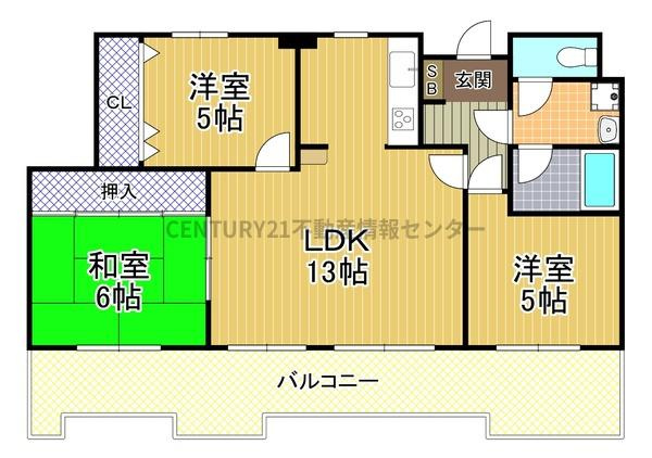【間取り】 | グランドヴィラ淀川 | 南向きバルコニー！
前面は公園のため、陽当り、通風良好です！