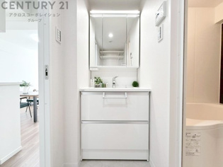 化粧品や洗顔料、歯ブラシなどの必需品をまとめて置ける収納スペースがあり、使用するたびに取り出す手間が省けます。また、水回りのため、濡れても大丈夫な素材が使用されており、お手入れが簡単です。