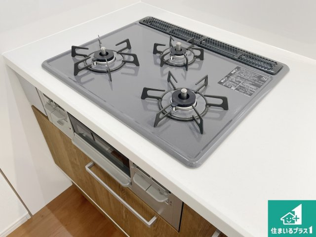 京都市伏見区日野西大道町　第2期　新築一戸建ての設備|ダブル高火力Ｓｉセンサー付きコンロ！３口あるので、まとめて料理をする時も大活躍！