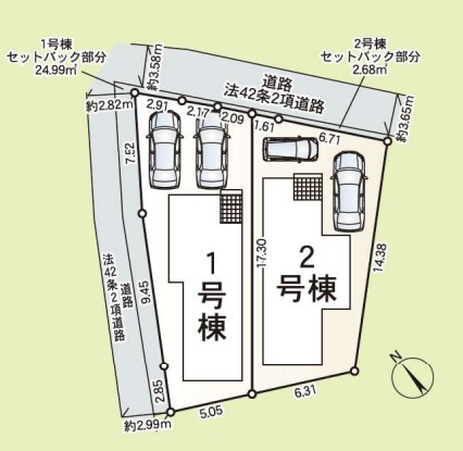 明石市大久保町松陰の区画図|駐車スペース2台可（車種による）！