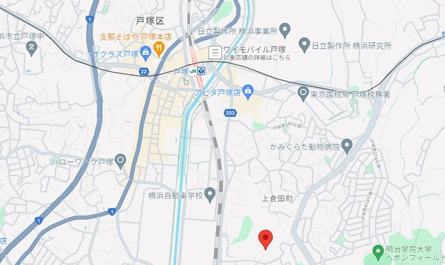 横浜市戸塚区上倉田町のアパートの地図