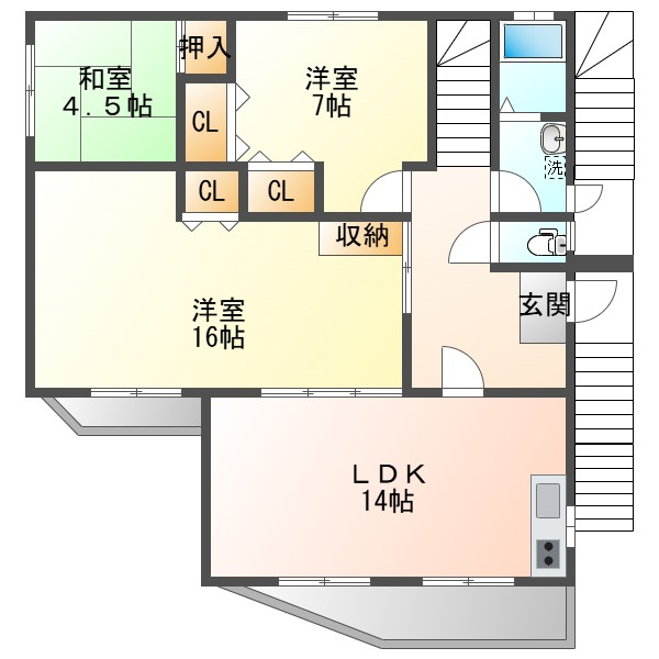 多井畑貸家の間取り