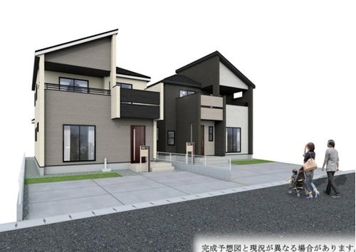 ブルーミングガーデン　岡山市中区四御神(2期)【仲介手数料無料】の外観パース|左側1号棟
