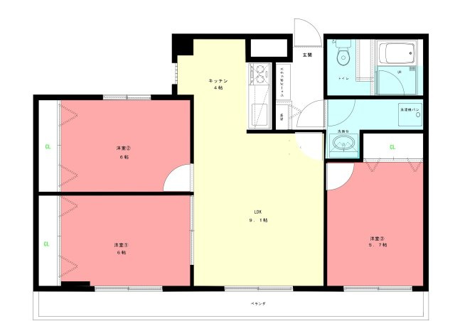【間取り】 | グランピアマンション箱崎Ⅷ | リビングも居室も広々とした3LDKで、ご家族でゆったりと暮らしていただけます