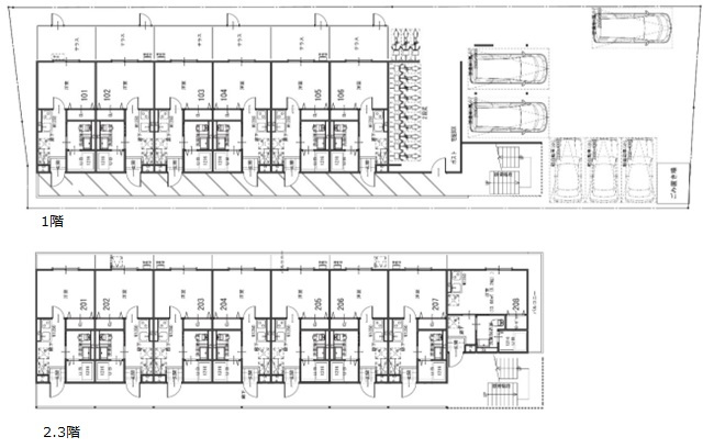 向日市寺戸町八ノ坪の参考プラン|【集合住宅】
賃貸マンション1R×22部屋
建築概算：２億5800万円（税込）建築面積：延べ床面積578.01㎡
※今後の調査により変更となる可能性がございます。建築費用は概算です。