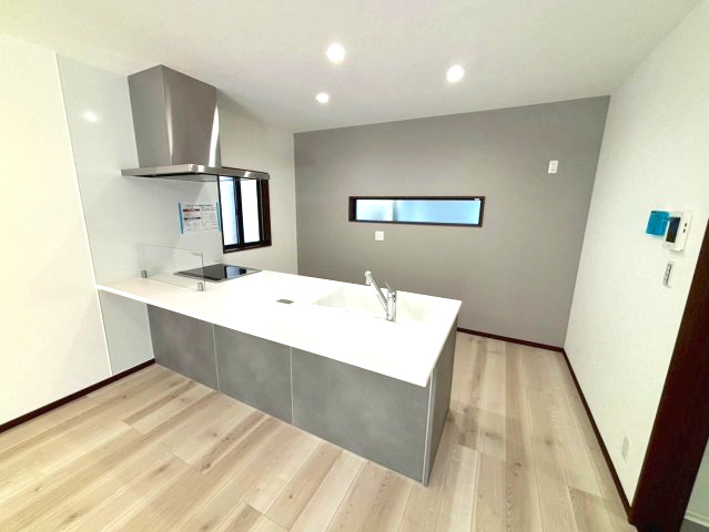 西伊敷4丁目　新築戸建て①のキッチン|人造大理石天板のワークトップでお料理もはかどります。