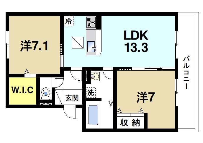 リシェエンファントの間取り|ゆったりと暮らせる2LDKの間取りです。