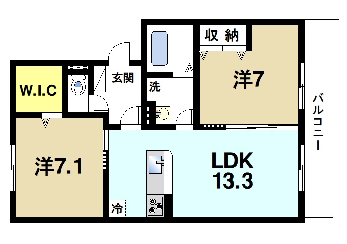 リシェエンファントの間取り|ゆったりと暮らせる2LDKの間取りです。