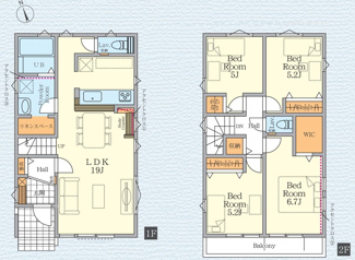 【間取り】 | 茅ヶ崎市高田3丁目  2号棟 2期 | 都市ガス　二部屋から行き来できる南向きバルコニー　LDK19帖　リネンスペース　WIC　網戸標準仕様