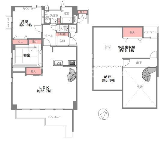 星和菊ヶ丘ハイツの間取り|収納豊富なメゾネット