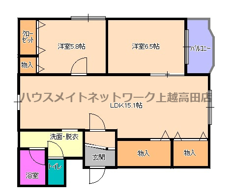 マンションバンブーの間取り|間取図（マンションバンブー 201）2LDK