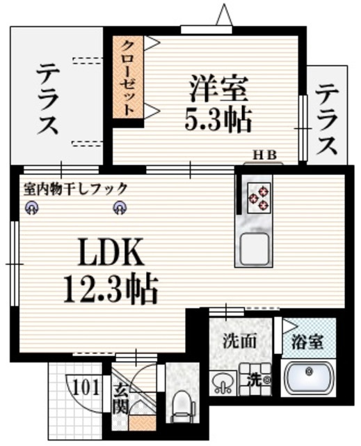 Town Court yoyogiの間取り|2面テラスです