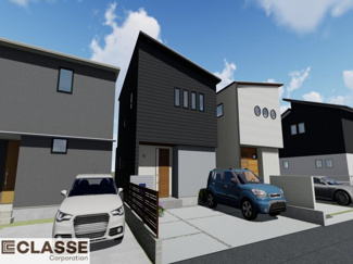 【外観パース】 | 宇治市広野町寺山2区画A号地　売土地　建築条件付き | 参考プランになりますので、お客様のお好みの外観を一緒に作らせていただきます。外壁には、メンテナンスが楽な光セラを採用しており、汚れがつきにくく、色あせもしにくいのでおススメです！